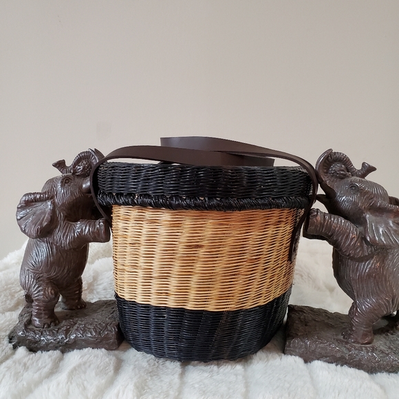 SOPHIE ANDERSON STRAW PURSE HANDBAG BLACK TAN BROWN LEATHER 2 STRAPS NWOT MEDIUM - Picture 7 of 14